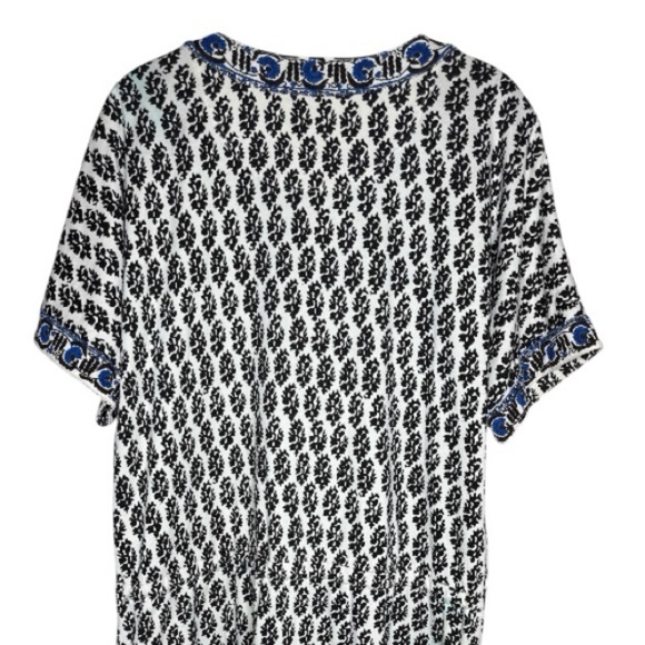 Tory Burch Amara Short Sleeve Graphic Print Cotton Dress Ivory Guru Medium - Picture 10 of 13